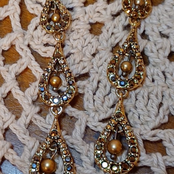 Monet Champagne Brown Colored Pearl Dangle Stud Earrings - Picture 7 of 15